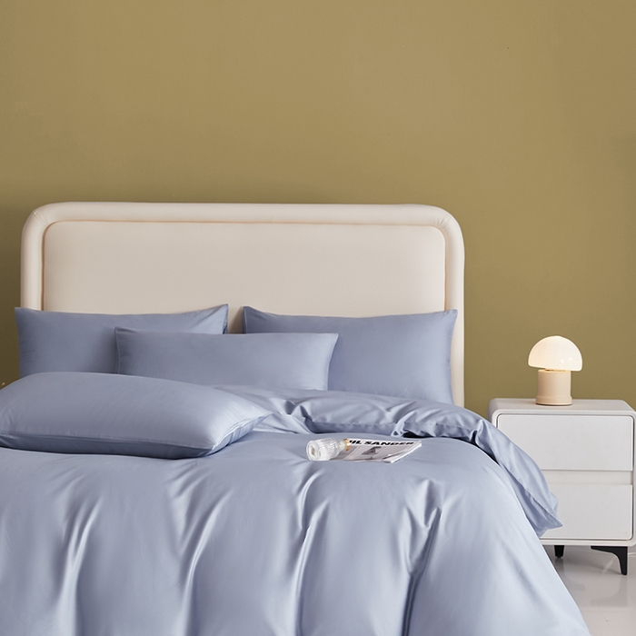 91家纺网 家纺一手货源 找家纺 洽想家 2025新款纯色双拼80支长绒棉四件套 灰蓝-