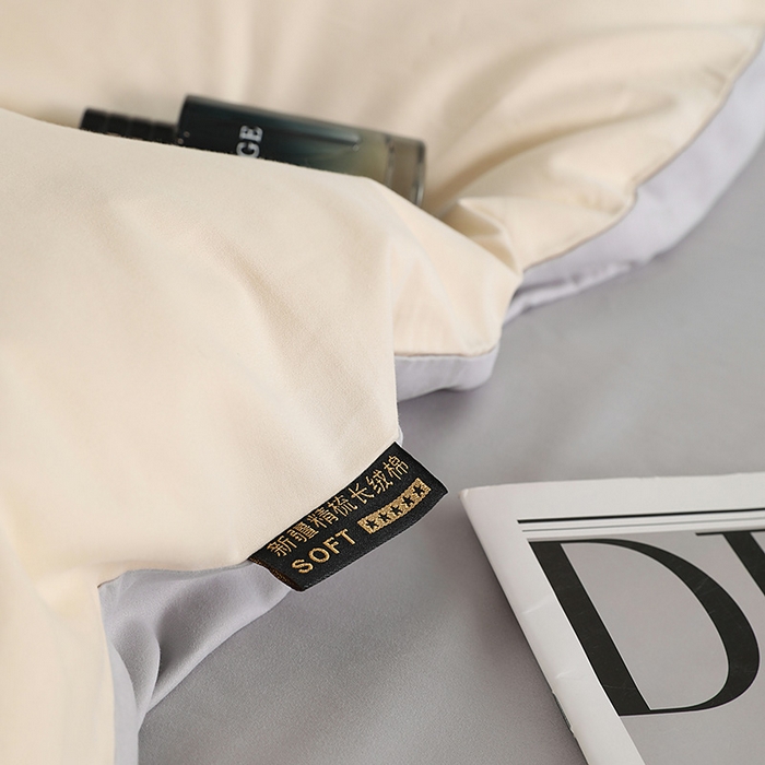 91家纺网 家纺一手货源 找家纺 洽想家 2025新款全棉磨毛纯色四件套 可可棕拼芝麻灰