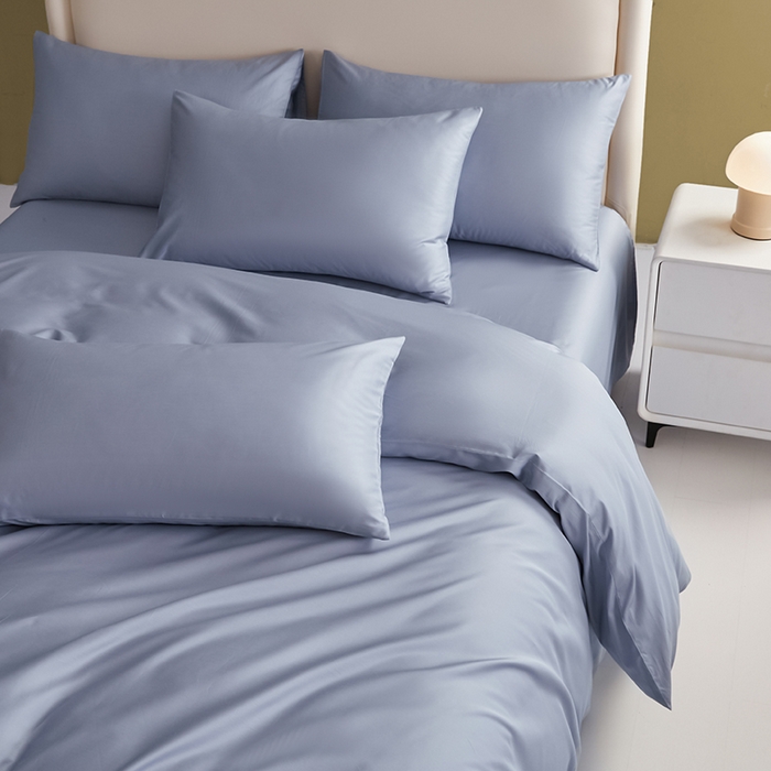 91家纺网 家纺一手货源 找家纺 洽想家 2025新款纯色双拼80支长绒棉四件套 灰蓝-