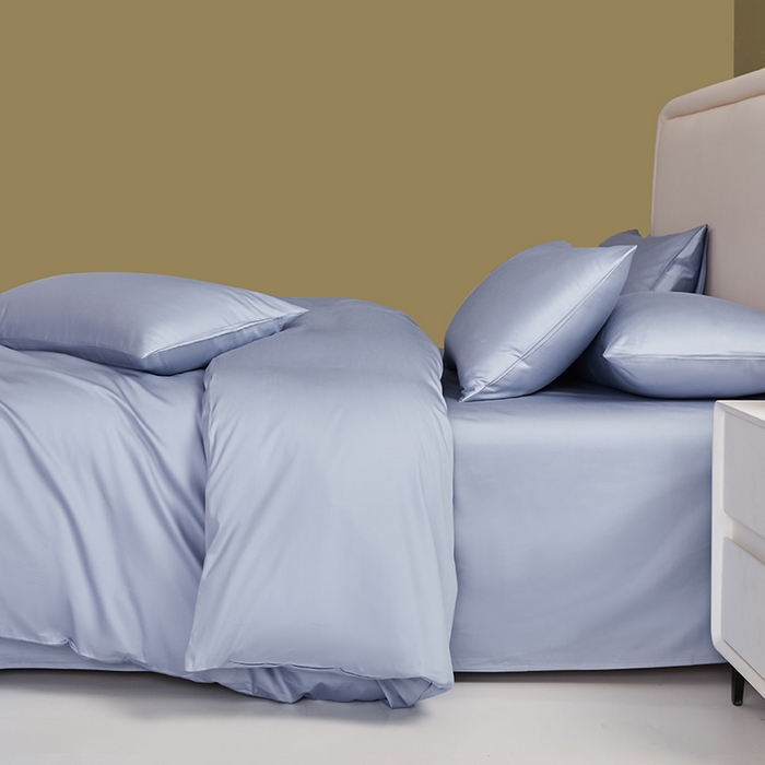 91家纺网 家纺一手货源 找家纺 洽想家 2025新款纯色双拼80支长绒棉四件套 灰蓝-