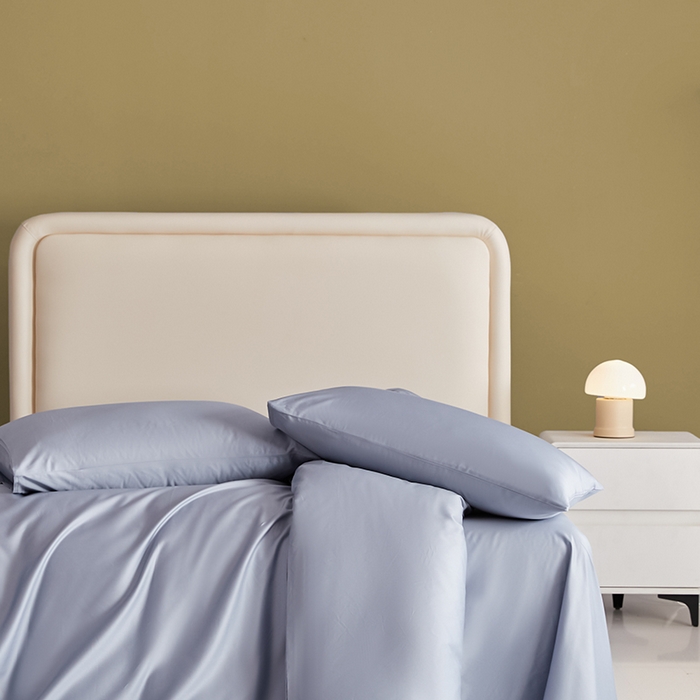 91家纺网 家纺一手货源 找家纺 洽想家 2025新款纯色双拼80支长绒棉四件套 灰蓝-