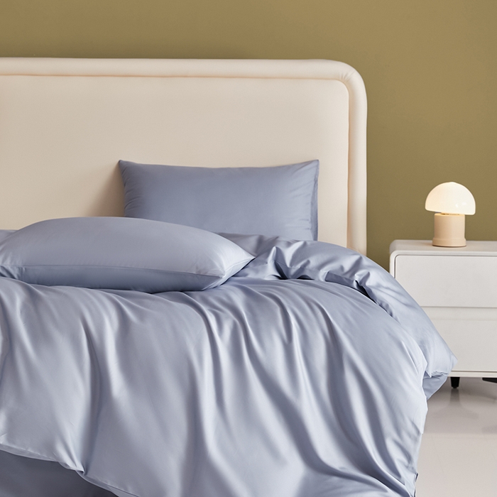 91家纺网 家纺一手货源 找家纺 洽想家 2025新款纯色双拼80支长绒棉四件套 灰蓝-