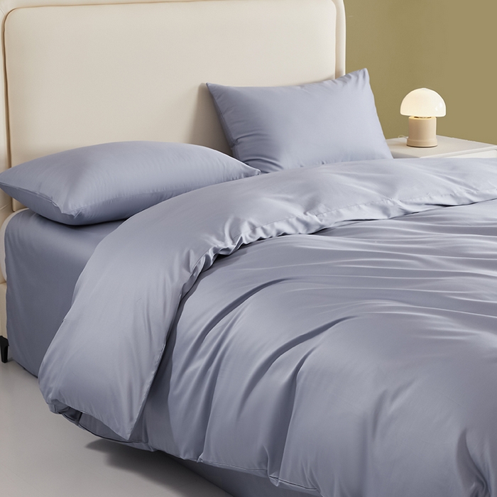 91家纺网 家纺一手货源 找家纺 洽想家 2025新款纯色双拼80支长绒棉四件套 灰蓝-