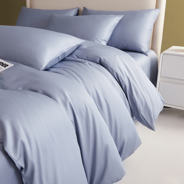 91家纺网 家纺一手货源 找家纺 洽想家 2025新款纯色双拼80支长绒棉四件套 灰蓝-