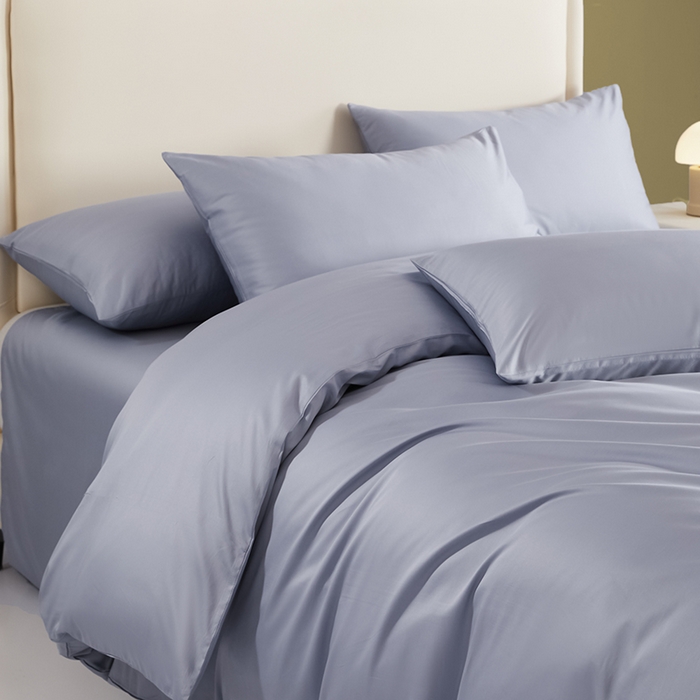 91家纺网 家纺一手货源 找家纺 洽想家 2025新款纯色双拼80支长绒棉四件套 灰蓝-