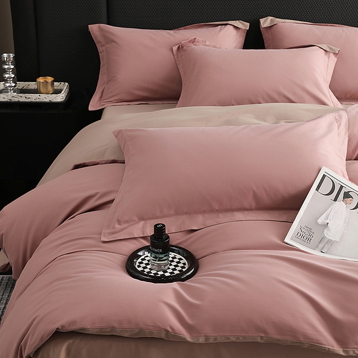 91家纺网 家纺一手货源 找家纺 洽想家 2025新款全棉磨毛纯色四件套 莲红拿铁