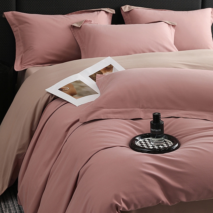 91家纺网 家纺一手货源 找家纺 洽想家 2025新款全棉磨毛纯色四件套 莲红拿铁