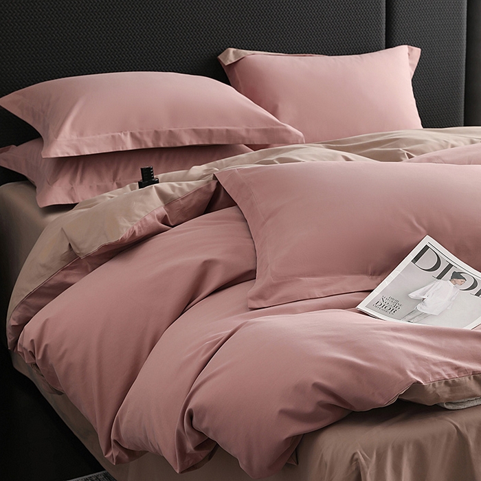 91家纺网 家纺一手货源 找家纺 洽想家 2025新款全棉磨毛纯色四件套 莲红拿铁