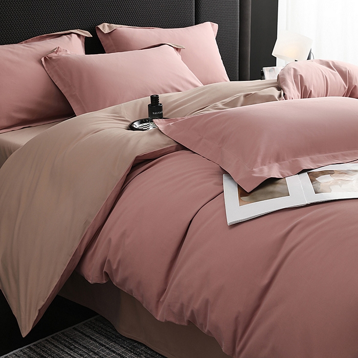 91家纺网 家纺一手货源 找家纺 洽想家 2025新款全棉磨毛纯色四件套 莲红拿铁