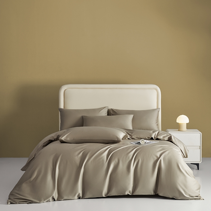 91家纺网 家纺一手货源 找家纺 洽想家 2025新款纯色双拼80支长绒棉四件套 咖色-