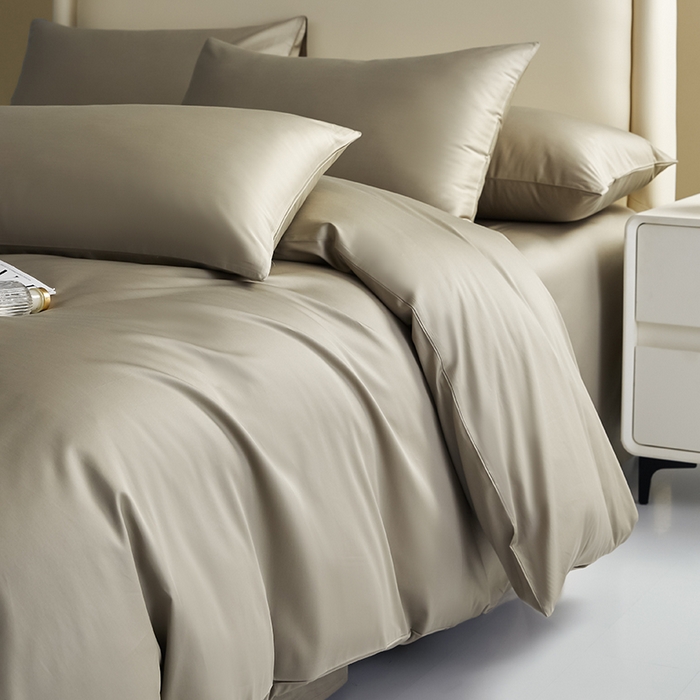 91家纺网 家纺一手货源 找家纺 洽想家 2025新款纯色双拼80支长绒棉四件套 咖色-