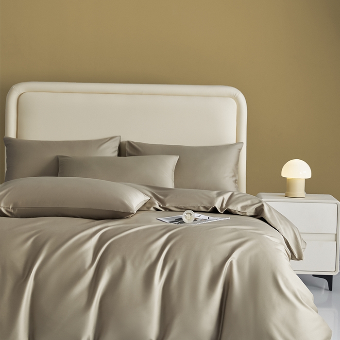 91家纺网 家纺一手货源 找家纺 洽想家 2025新款纯色双拼80支长绒棉四件套 咖色-