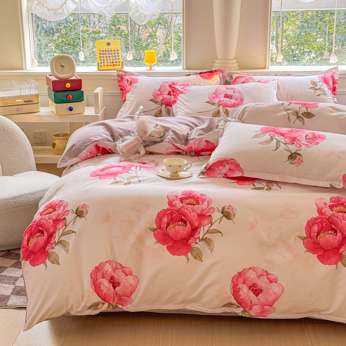 91家纺网 家纺一手货源 找家纺 佑佳家纺 2025新款铂金棉芦荟棉单被套「支持定做各种尺寸」 牡丹花