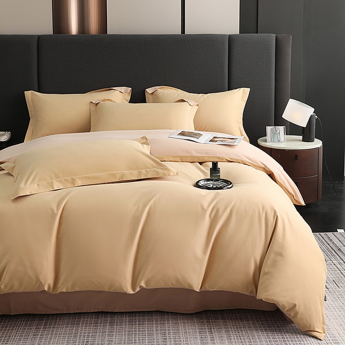 91家纺网 家纺一手货源 找家纺 洽想家 2025新款全棉磨毛纯色四件套 芒果黄巧克力