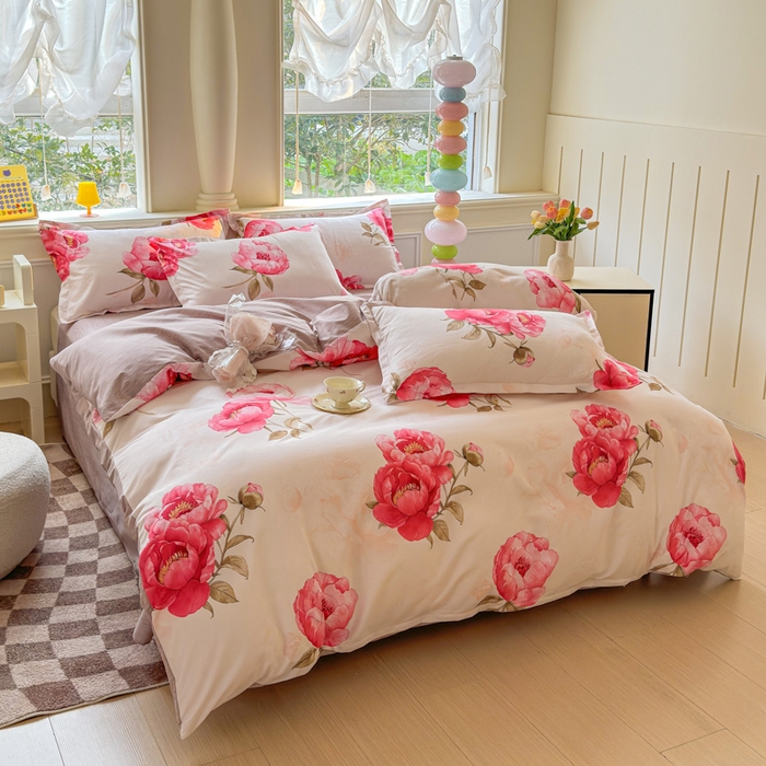 91家纺网 家纺一手货源 找家纺 佑佳家纺 2025新款铂金棉芦荟棉单被套「支持定做各种尺寸」 牡丹花