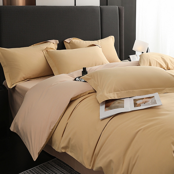 91家纺网 家纺一手货源 找家纺 洽想家 2025新款全棉磨毛纯色四件套 芒果黄巧克力