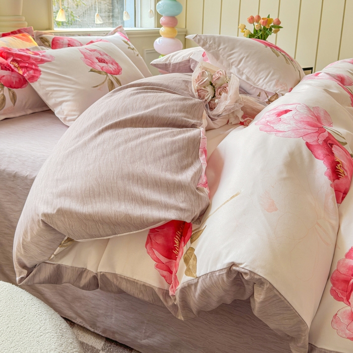 91家纺网 家纺一手货源 找家纺 佑佳家纺 2025新款铂金棉芦荟棉单被套「支持定做各种尺寸」 牡丹花