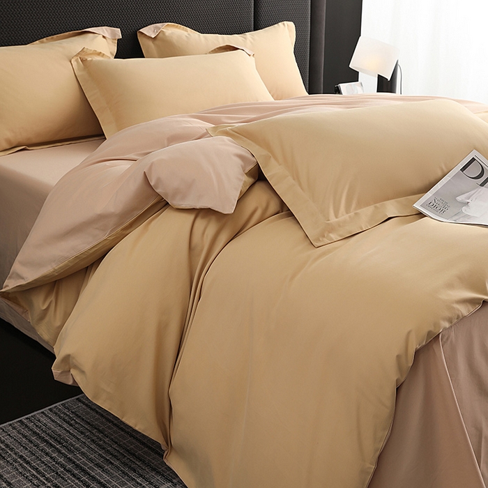 91家纺网 家纺一手货源 找家纺 洽想家 2025新款全棉磨毛纯色四件套 芒果黄巧克力