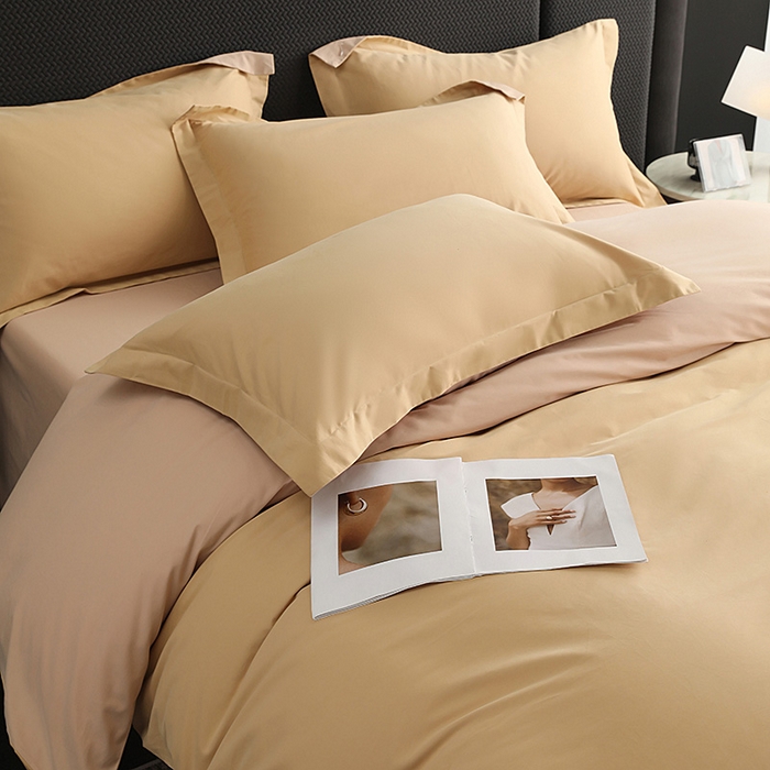 91家纺网 家纺一手货源 找家纺 洽想家 2025新款全棉磨毛纯色四件套 芒果黄巧克力