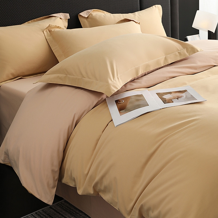 91家纺网 家纺一手货源 找家纺 洽想家 2025新款全棉磨毛纯色四件套 芒果黄巧克力