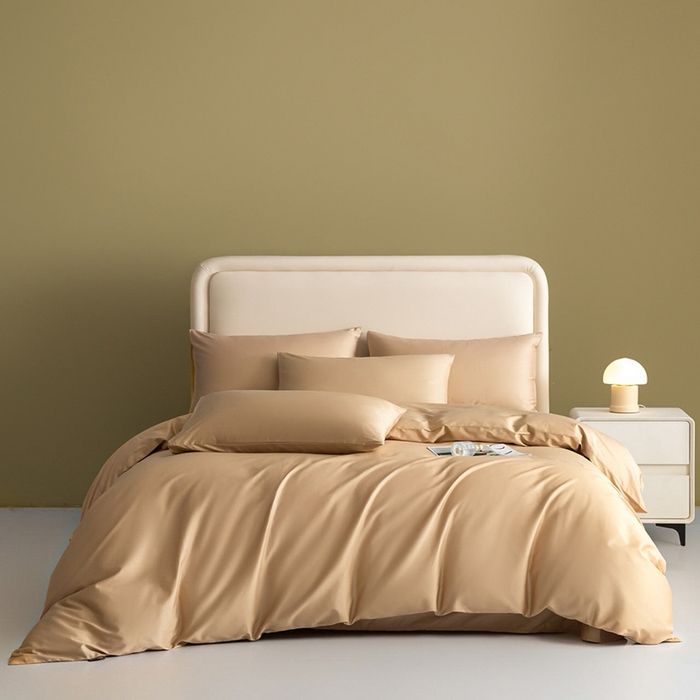 91家纺网 家纺一手货源 找家纺 洽想家 2025新款纯色双拼80支长绒棉四件套 卡其-