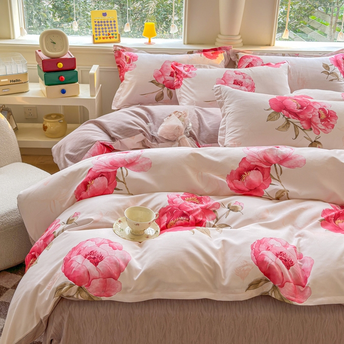 91家纺网 家纺一手货源 找家纺 佑佳家纺 2025新款铂金棉芦荟棉单被套「支持定做各种尺寸」 牡丹花