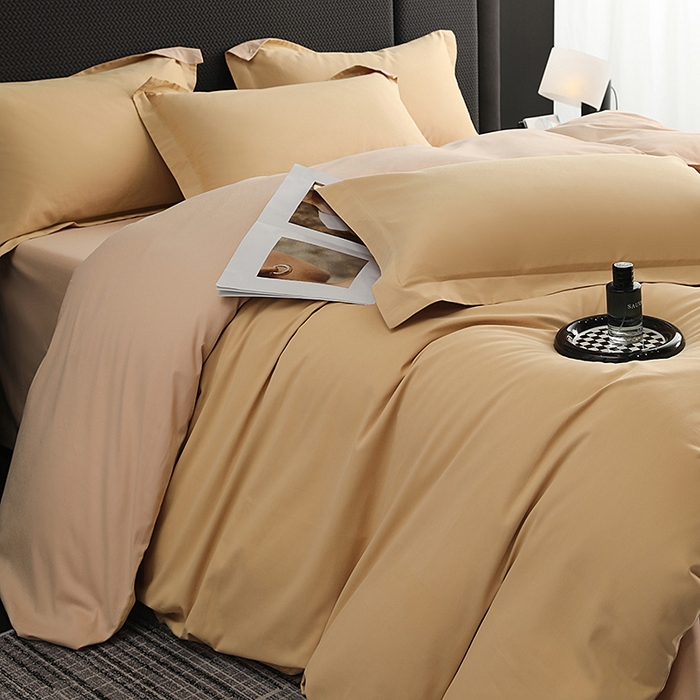 91家纺网 家纺一手货源 找家纺 洽想家 2025新款全棉磨毛纯色四件套 芒果黄巧克力