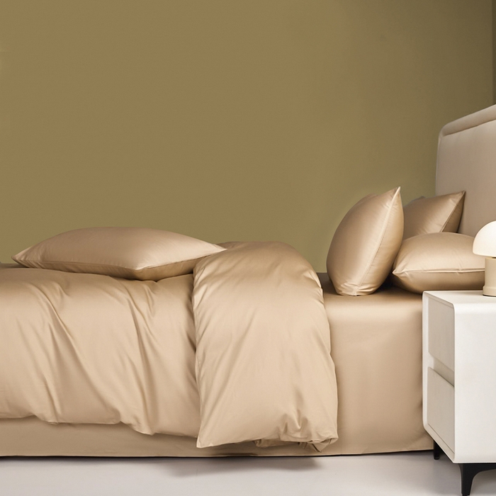 91家纺网 家纺一手货源 找家纺 洽想家 2025新款纯色双拼80支长绒棉四件套 卡其-