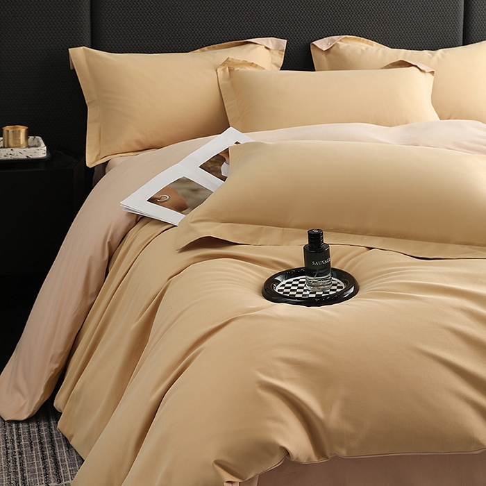 91家纺网 家纺一手货源 找家纺 洽想家 2025新款全棉磨毛纯色四件套 芒果黄巧克力