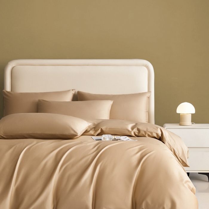 91家纺网 家纺一手货源 找家纺 洽想家 2025新款纯色双拼80支长绒棉四件套 卡其-