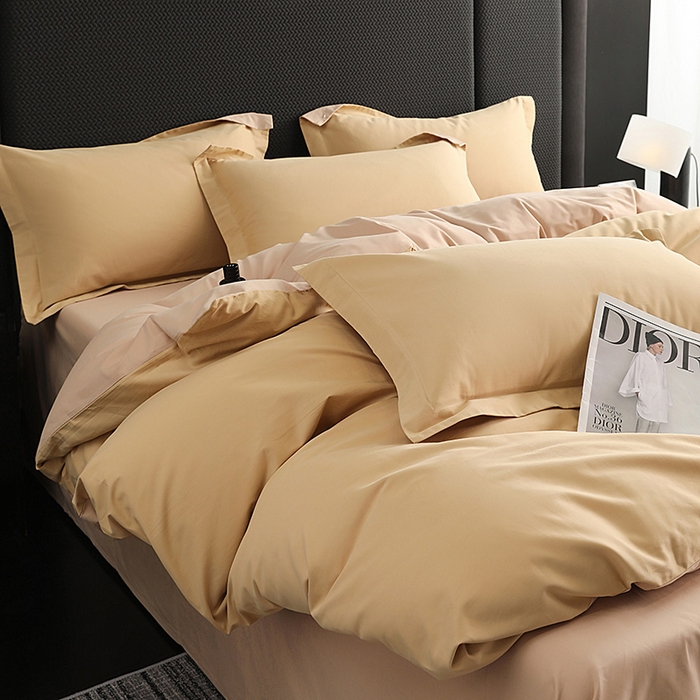 91家纺网 家纺一手货源 找家纺 洽想家 2025新款全棉磨毛纯色四件套 芒果黄巧克力