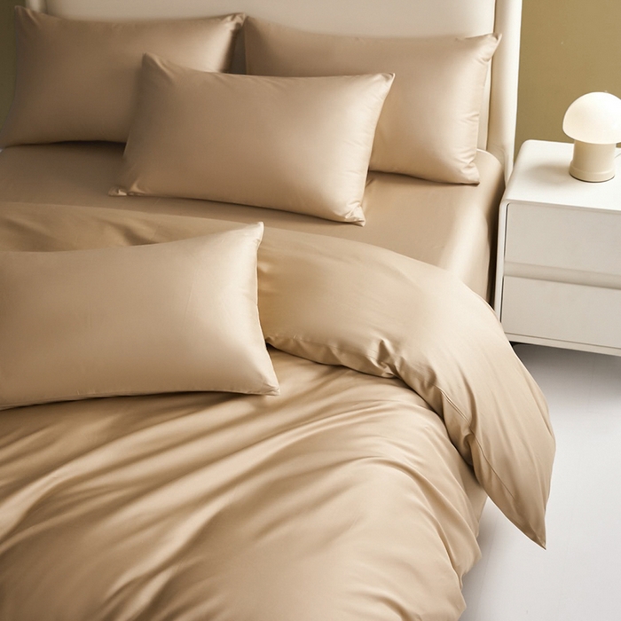 91家纺网 家纺一手货源 找家纺 洽想家 2025新款纯色双拼80支长绒棉四件套 卡其-