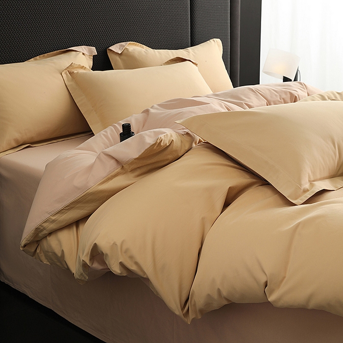 91家纺网 家纺一手货源 找家纺 洽想家 2025新款全棉磨毛纯色四件套 芒果黄巧克力