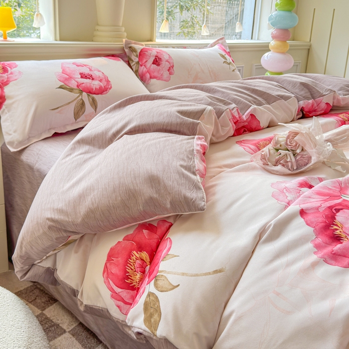 91家纺网 家纺一手货源 找家纺 佑佳家纺 2025新款铂金棉芦荟棉单被套「支持定做各种尺寸」 牡丹花