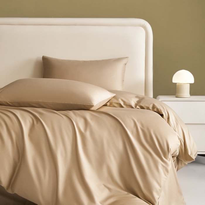 91家纺网 家纺一手货源 找家纺 洽想家 2025新款纯色双拼80支长绒棉四件套 卡其-