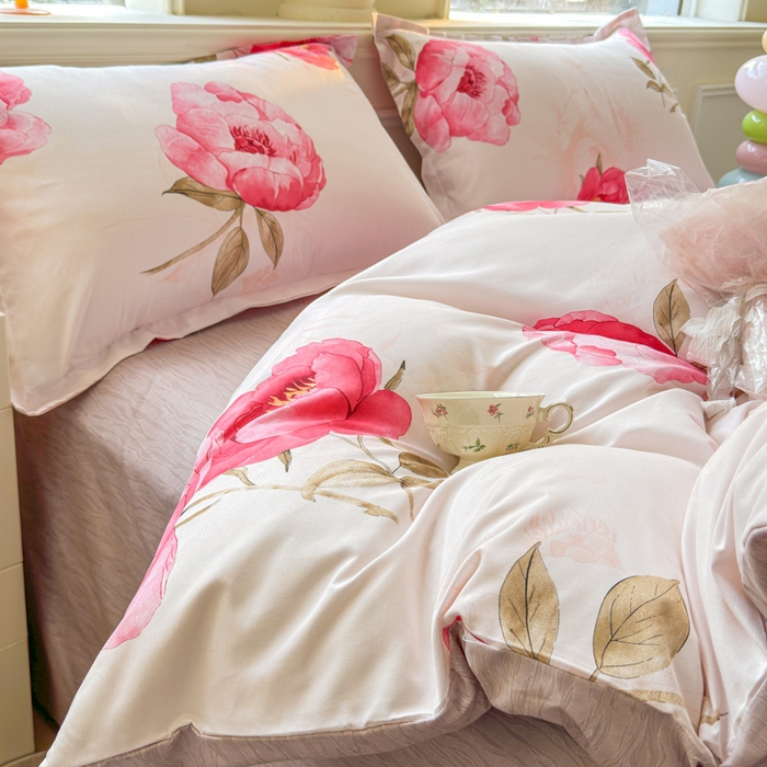 91家纺网 家纺一手货源 找家纺 佑佳家纺 2025新款铂金棉芦荟棉单被套「支持定做各种尺寸」 牡丹花