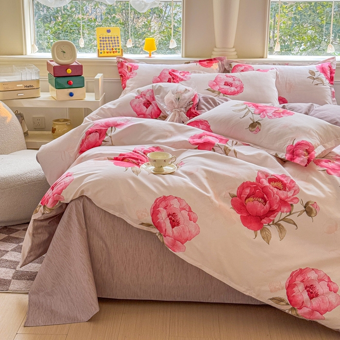 91家纺网 家纺一手货源 找家纺 佑佳家纺 2025新款铂金棉芦荟棉单被套「支持定做各种尺寸」 牡丹花