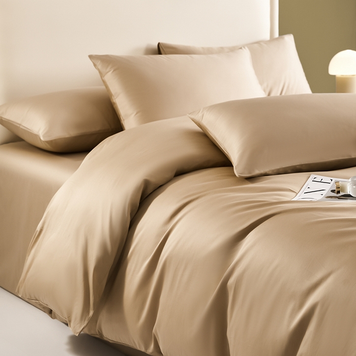 91家纺网 家纺一手货源 找家纺 洽想家 2025新款纯色双拼80支长绒棉四件套 卡其-