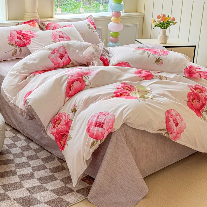 91家纺网 家纺一手货源 找家纺 佑佳家纺 2025新款铂金棉芦荟棉单被套「支持定做各种尺寸」 牡丹花