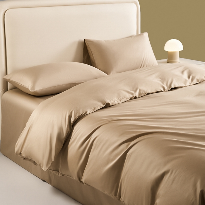 91家纺网 家纺一手货源 找家纺 洽想家 2025新款纯色双拼80支长绒棉四件套 卡其-