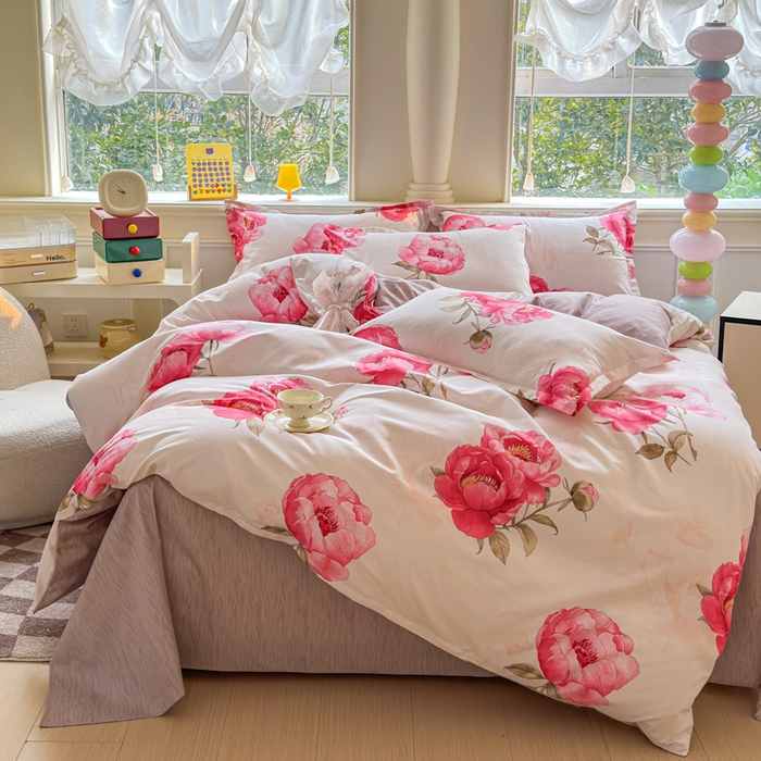 91家纺网 家纺一手货源 找家纺 佑佳家纺 2025新款铂金棉芦荟棉单被套「支持定做各种尺寸」 牡丹花