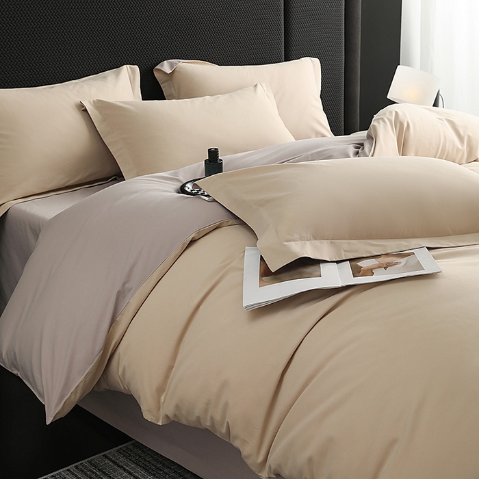 91家纺网 家纺一手货源 找家纺 洽想家 2025新款全棉磨毛纯色四件套 奶芋色大麦灰