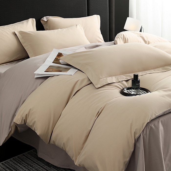 91家纺网 家纺一手货源 找家纺 洽想家 2025新款全棉磨毛纯色四件套 奶芋色大麦灰