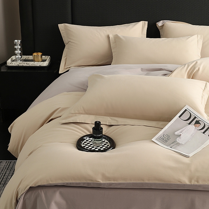 91家纺网 家纺一手货源 找家纺 洽想家 2025新款全棉磨毛纯色四件套 奶芋色大麦灰