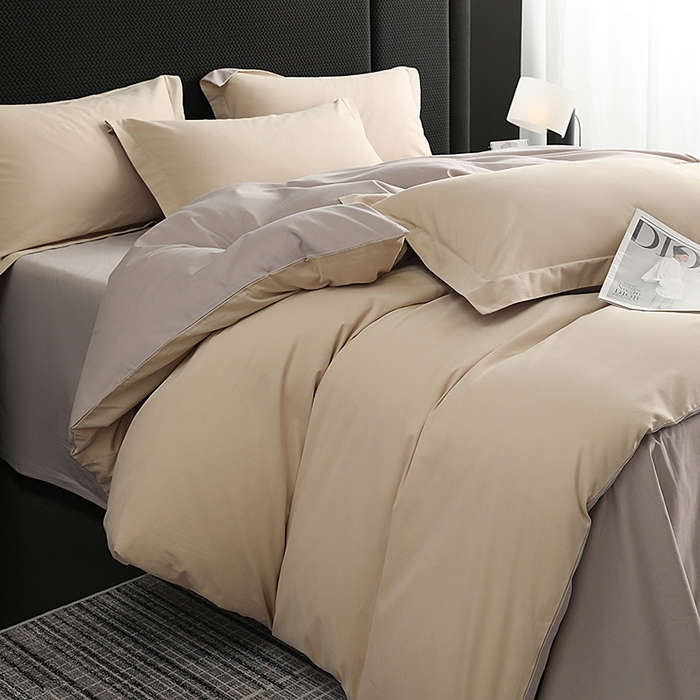 91家纺网 家纺一手货源 找家纺 洽想家 2025新款全棉磨毛纯色四件套 奶芋色大麦灰