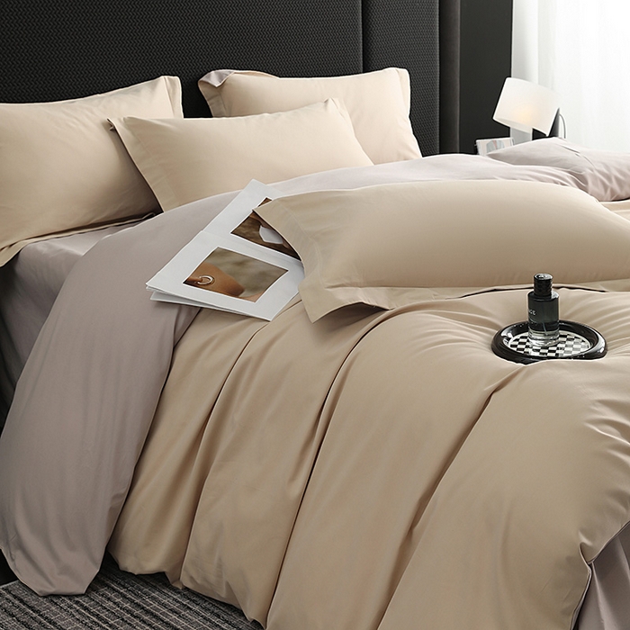 91家纺网 家纺一手货源 找家纺 洽想家 2025新款全棉磨毛纯色四件套 奶芋色大麦灰