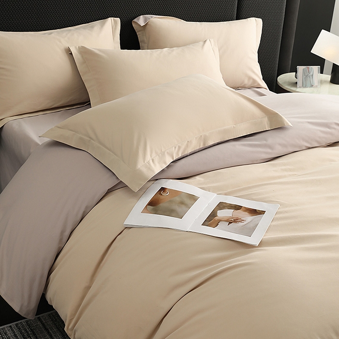 91家纺网 家纺一手货源 找家纺 洽想家 2025新款全棉磨毛纯色四件套 奶芋色大麦灰