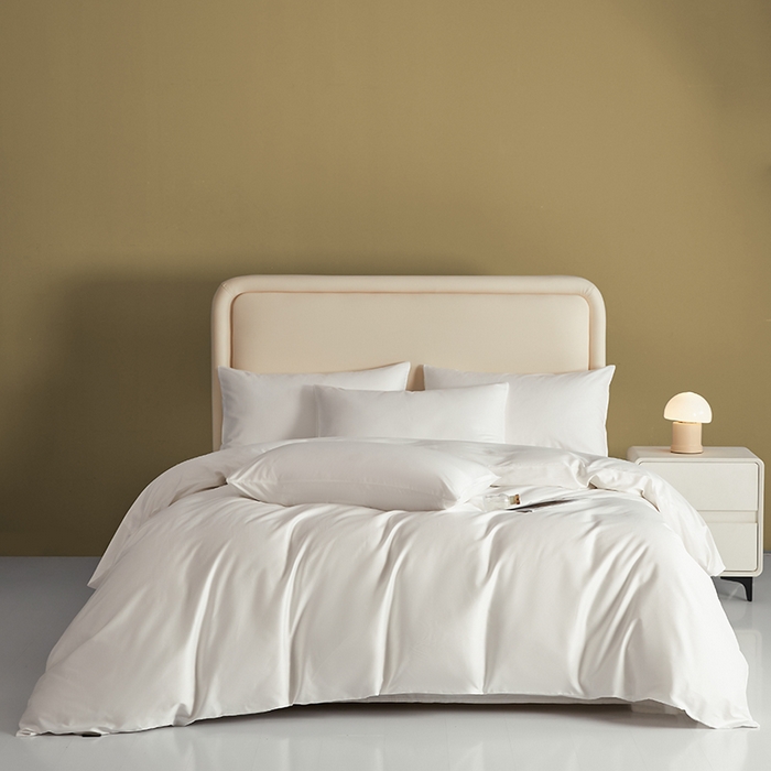 91家纺网 家纺一手货源 找家纺 洽想家 2025新款纯色双拼80支长绒棉四件套 柳絮白-