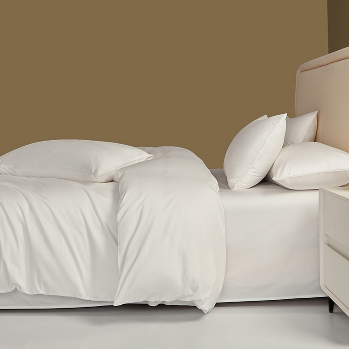 91家纺网 家纺一手货源 找家纺 洽想家 2025新款纯色双拼80支长绒棉四件套 柳絮白-