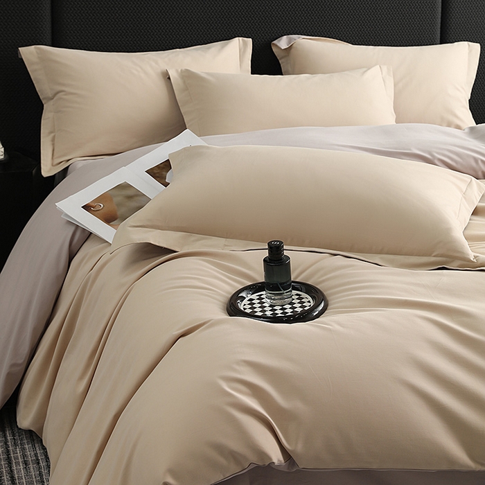 91家纺网 家纺一手货源 找家纺 洽想家 2025新款全棉磨毛纯色四件套 奶芋色大麦灰